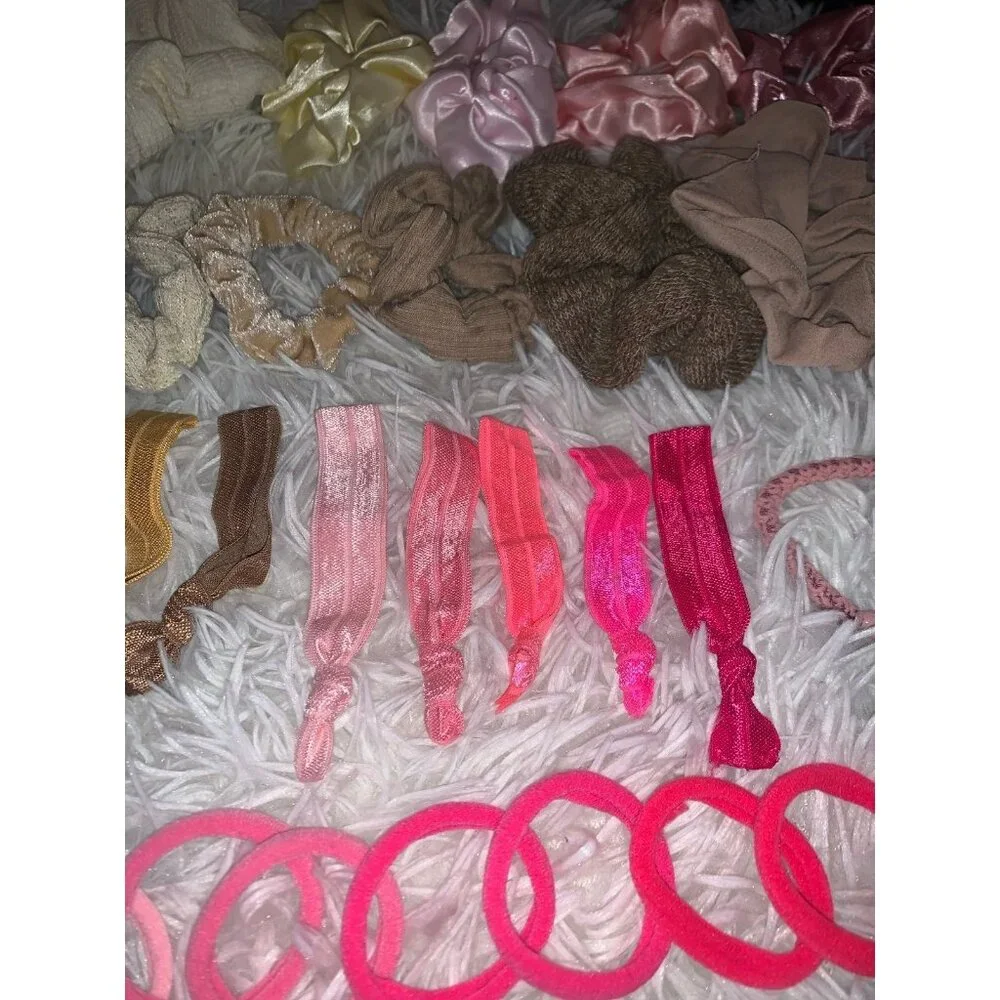 Hair Scrunchie Bundle Pink Neutral Color Variety Pack of 35